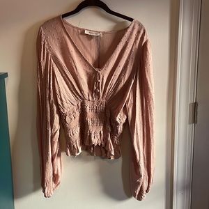 Blush pink blouse with buttons and popcorn detail!
